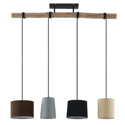 Lámpara colgante Amilia de Lindby, tela, 4 luces, gris/beige, E27