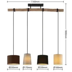 Lámpara colgante Amilia de Lindby, tela, 4 luces, gris/beige, E27