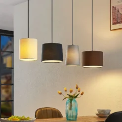 Lámpara colgante Amilia de Lindby, tela, 4 luces, gris/beige, E27