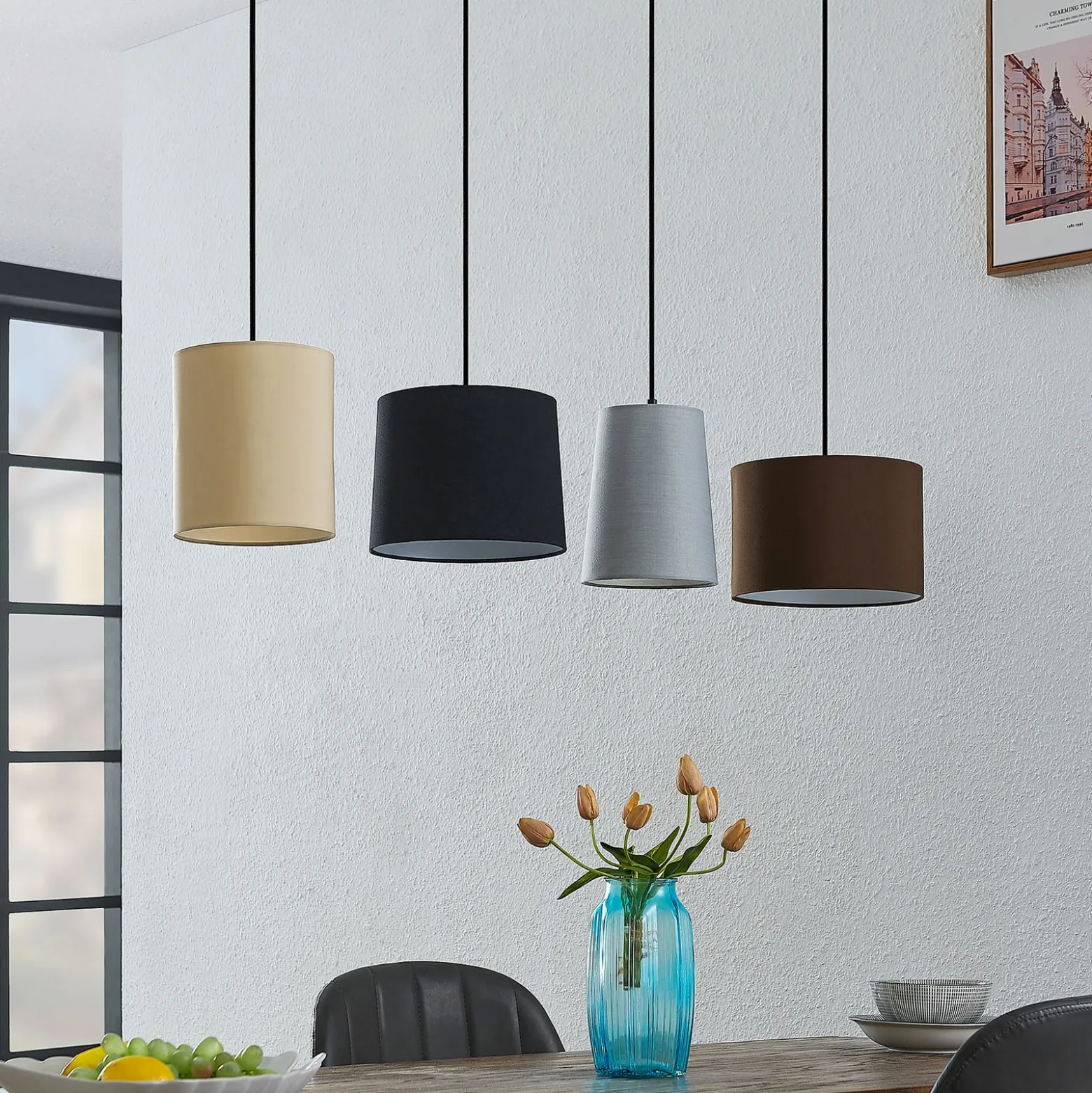 Lámpara colgante Amilia de Lindby, tela, 4 luces, gris/beige, E27