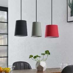 Lámpara colgante Amilia de Lindby, de tela, con 3 luces, roja/gris/negra