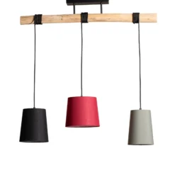 Lámpara colgante Amilia de Lindby, de tela, con 3 luces, roja/gris/negra