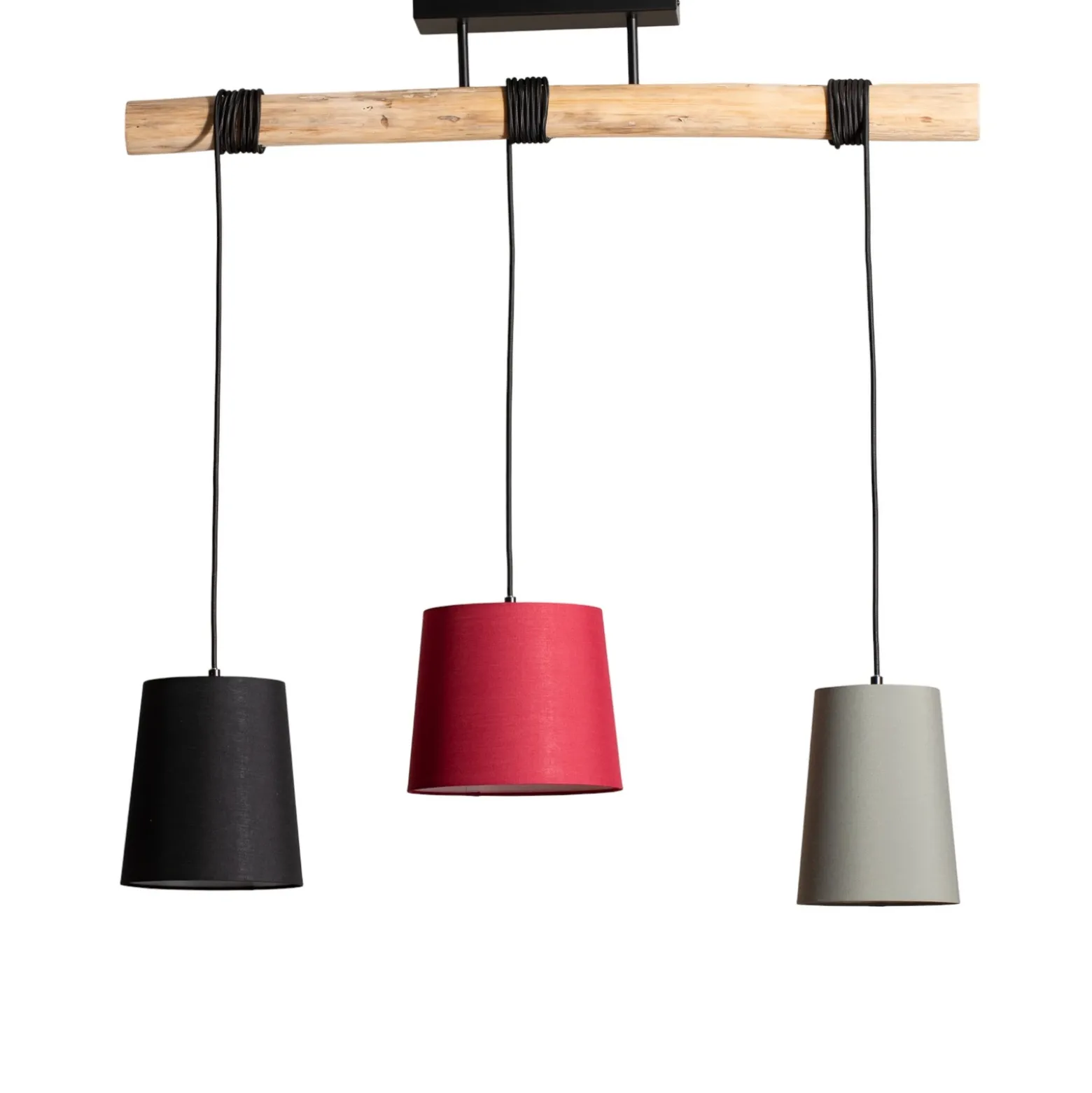 Lámpara colgante Amilia de Lindby, de tela, con 3 luces, roja/gris/negra