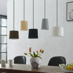 Lámpara colgante Amilia de Lindby, tela, 5 luces, gris/beige, E27