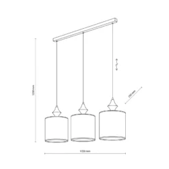 Lámpara colgante Amura, 3 luces, 105 cm de largo, beige/arena, E27