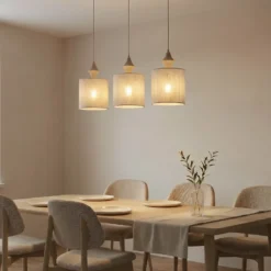 Lámpara colgante Amura, 3 luces, 105 cm de largo, beige/arena, E27