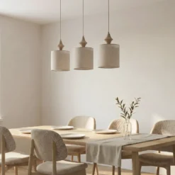 Lámpara colgante Amura, 3 luces, 105 cm de largo, beige/arena, E27