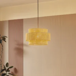 Lámpara colgante Anuva de Lindby, natural, papel, Ø 45 cm
