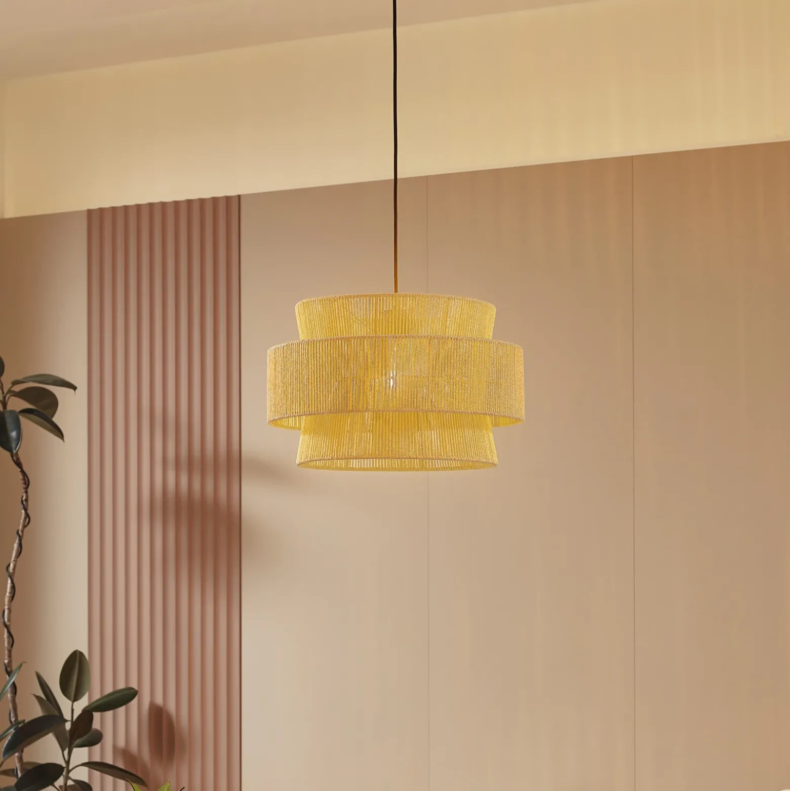 Lámpara colgante Anuva de Lindby, natural, papel, Ø 45 cm