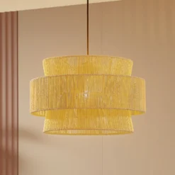 Lámpara colgante Anuva de Lindby, natural, papel, Ø 45 cm