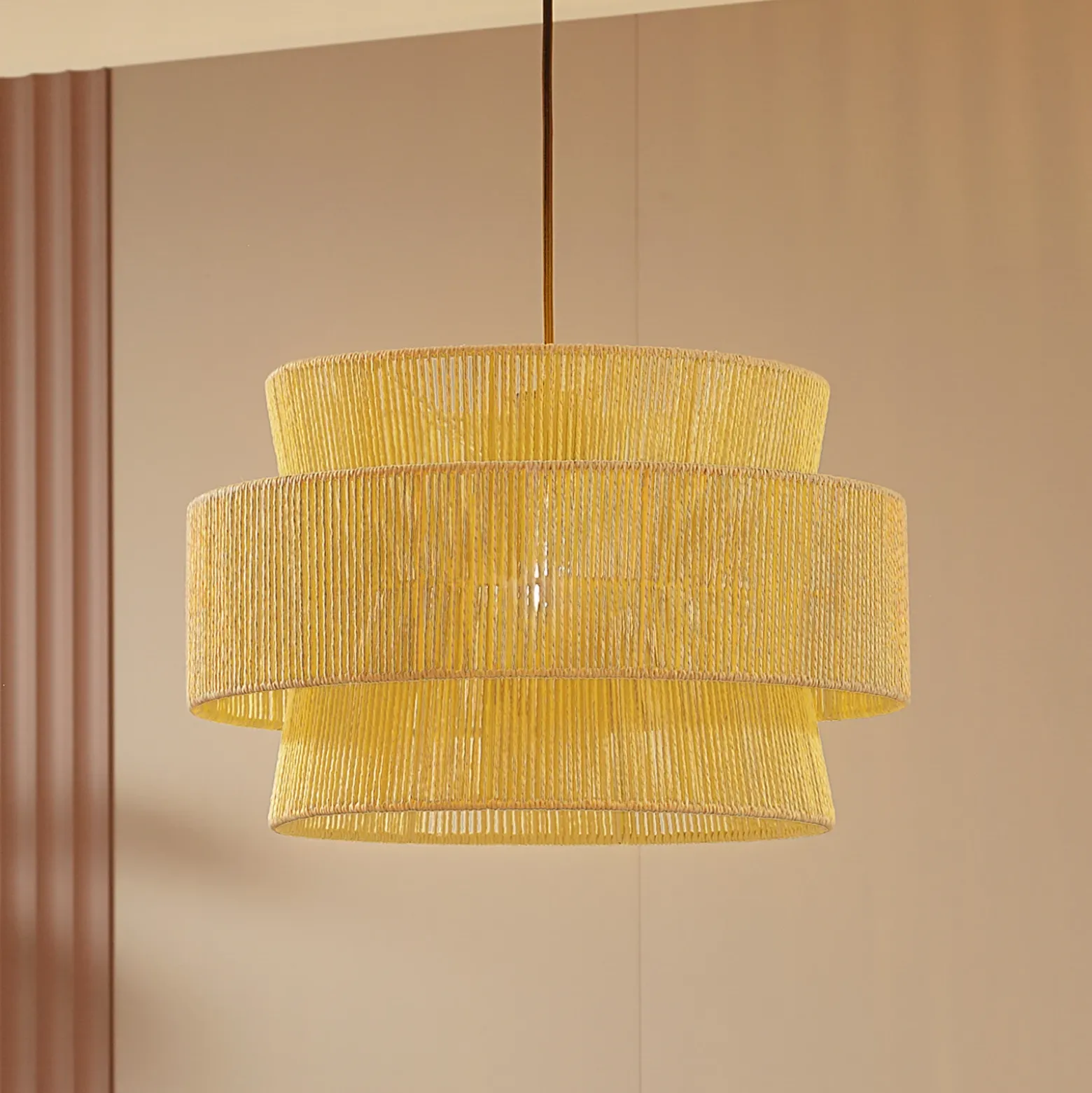 Lámpara colgante Anuva de Lindby, natural, papel, Ø 45 cm
