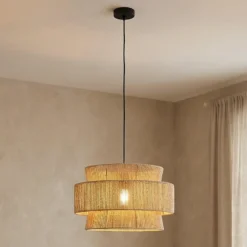 Lámpara colgante Anuva de Lindby, natural, papel, Ø 45 cm