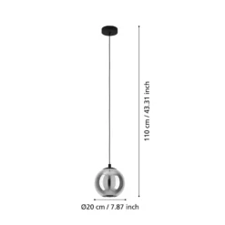 Lámpara colgante Ariscani, gris humo, Ø 20 cm, cristal, E27