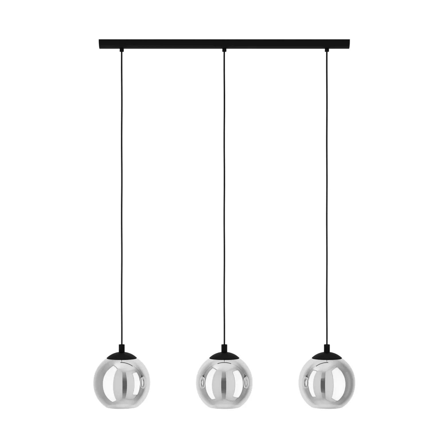 Lámpara colgante Ariscani, gris humo, longitud 77 cm, 3 luces de cristal E27