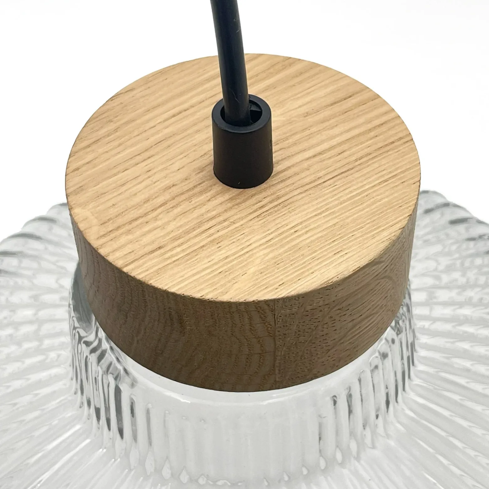 Lámpara colgante Asta, madera de roble/cristal, Ø 28 cm, E27