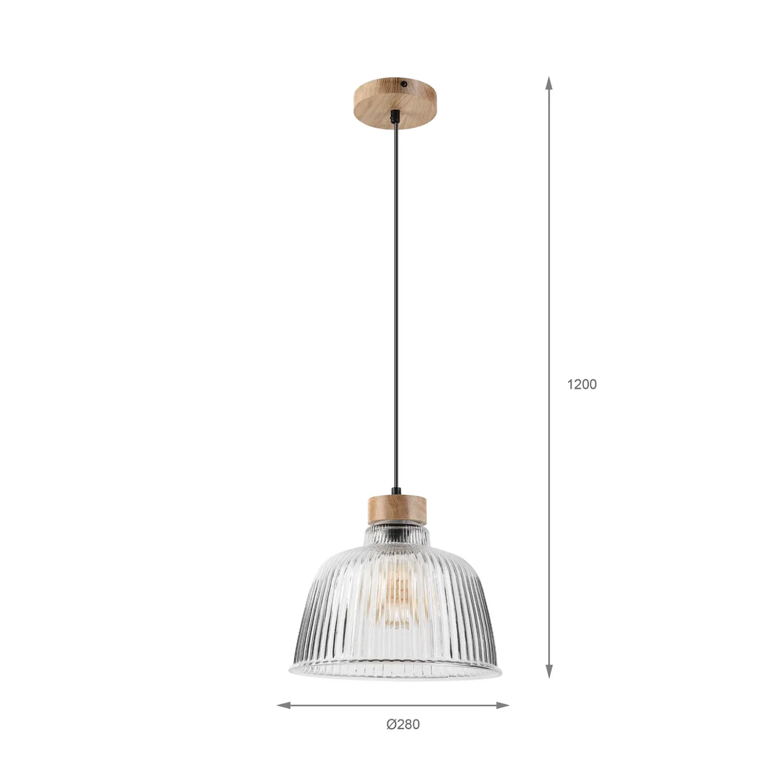Lámpara colgante Asta, madera de roble/cristal, Ø 28 cm, E27