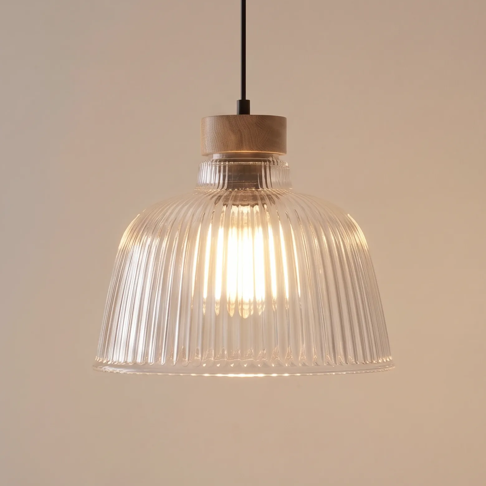 Lámpara colgante Asta, madera de roble/cristal, Ø 28 cm, E27