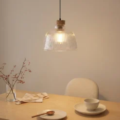 Lámpara colgante Asta, madera de roble/cristal, Ø 28 cm, E27