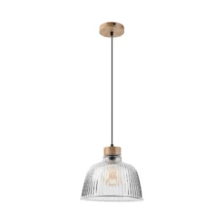 Lámpara colgante Asta, madera de roble/cristal, Ø 28 cm, E27