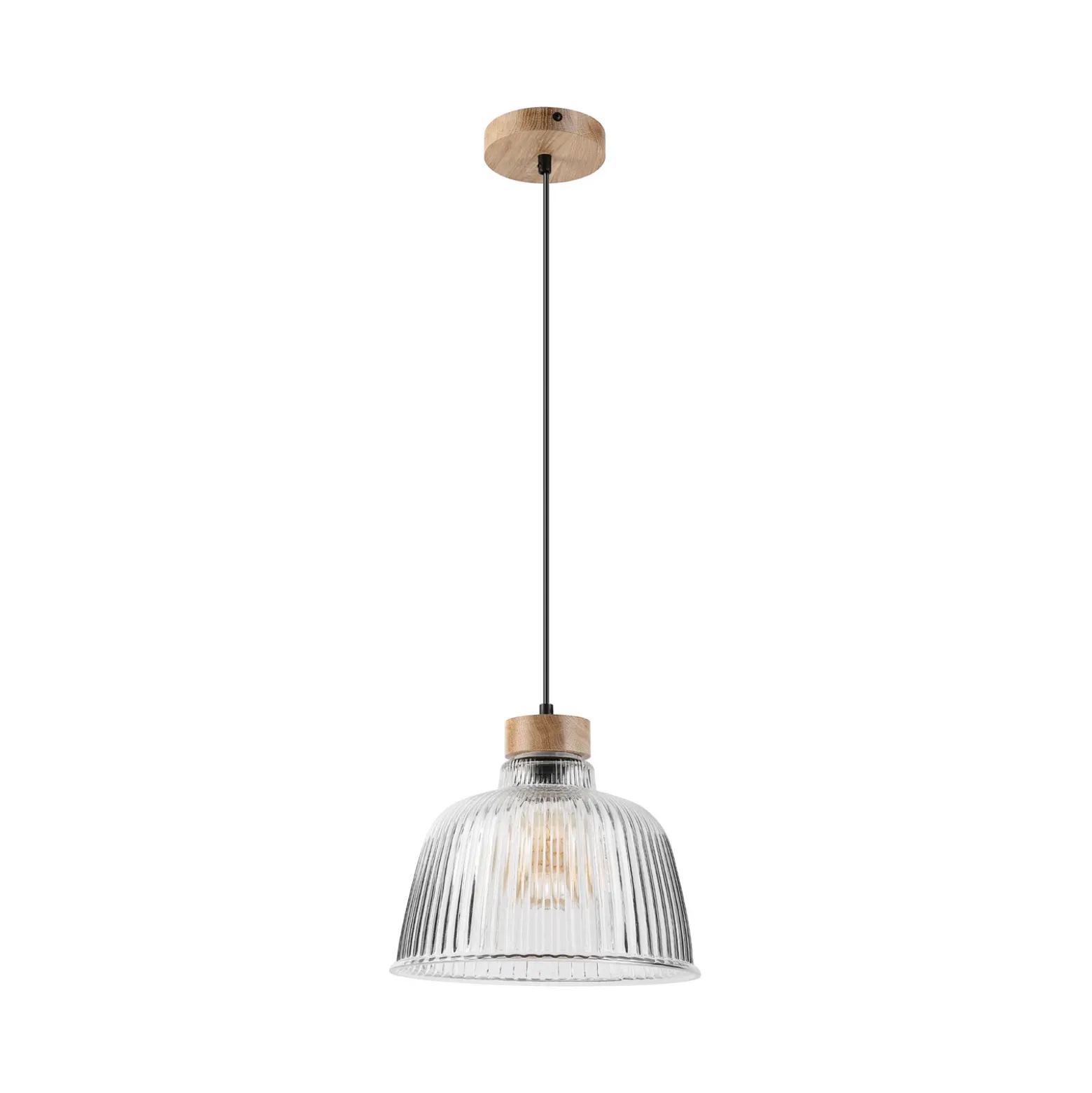 Lámpara colgante Asta, madera de roble/cristal, Ø 28 cm, E27