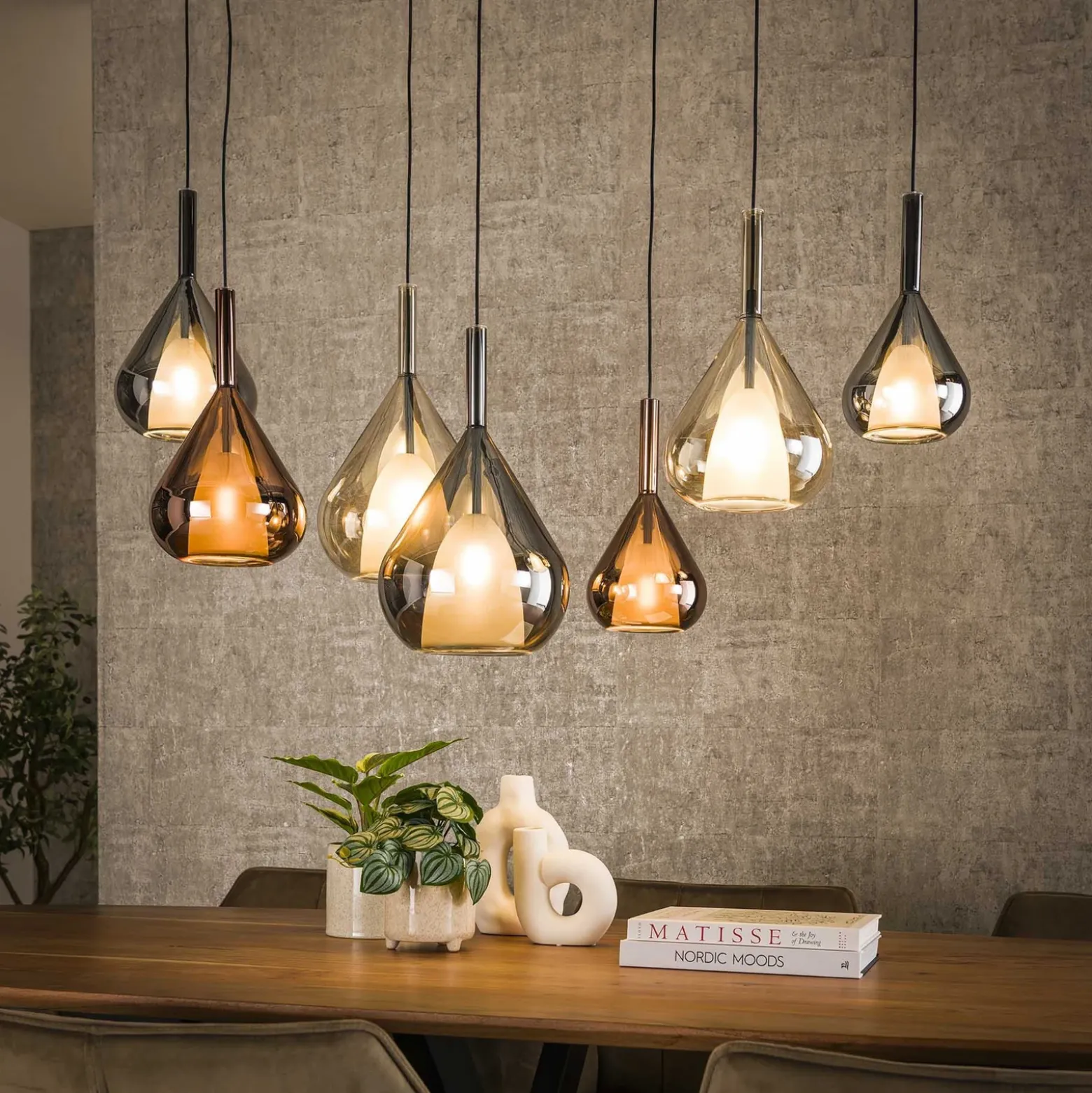 Lámpara colgante Aurelie mixta, 7 luces, cristal, multicolor