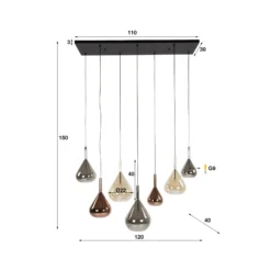 Lámpara colgante Aurelie mixta, 7 luces, cristal, multicolor