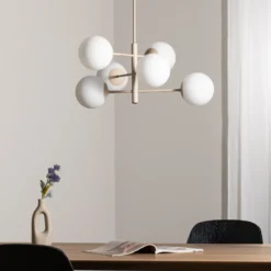 Lámpara colgante Aurora, beige, Ø 60 cm, 6 luces, cristal, E14