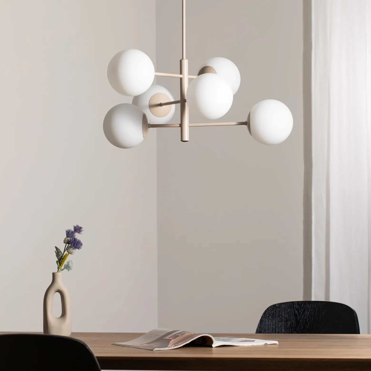 Lámpara colgante Aurora, beige, Ø 60 cm, 6 luces, cristal, E14