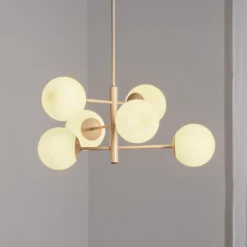 Lámpara colgante Aurora, beige, Ø 60 cm, 6 luces, cristal, E14
