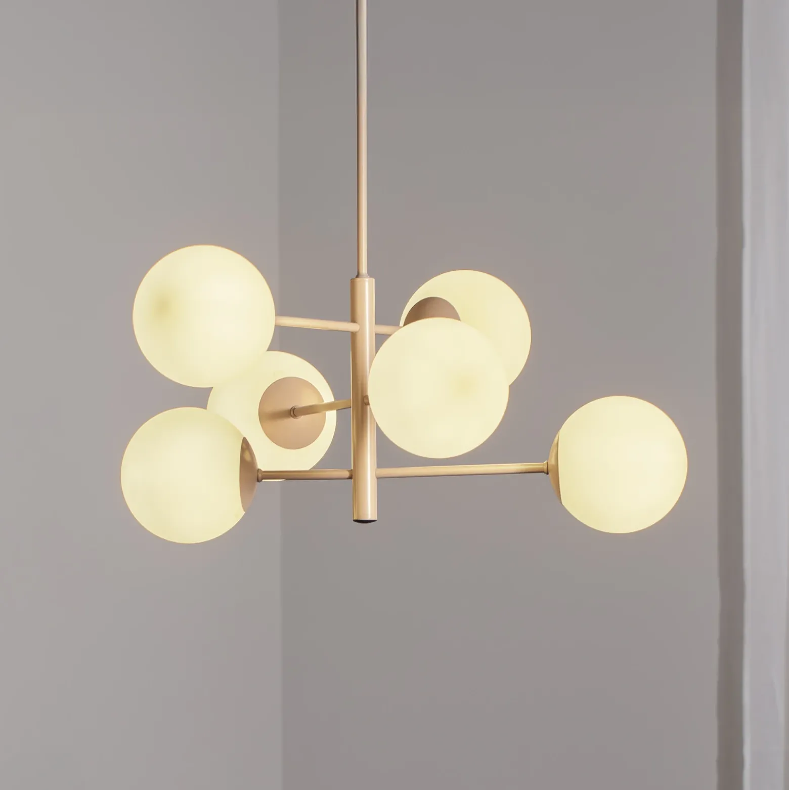 Lámpara colgante Aurora, beige, Ø 60 cm, 6 luces, cristal, E14