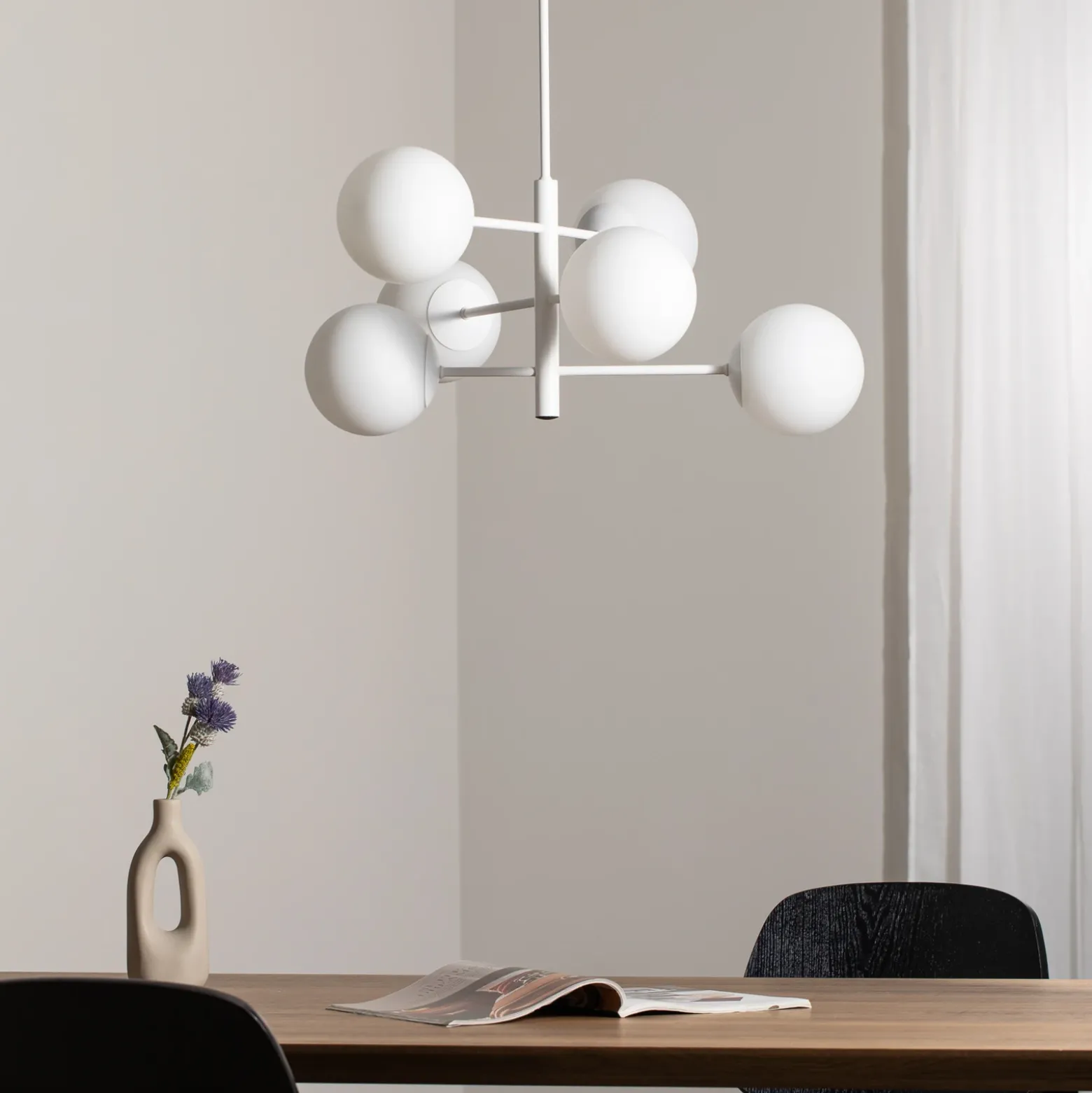 Lámpara colgante Aurora, blanca, Ø 60 cm, 6 luces, cristal, E14