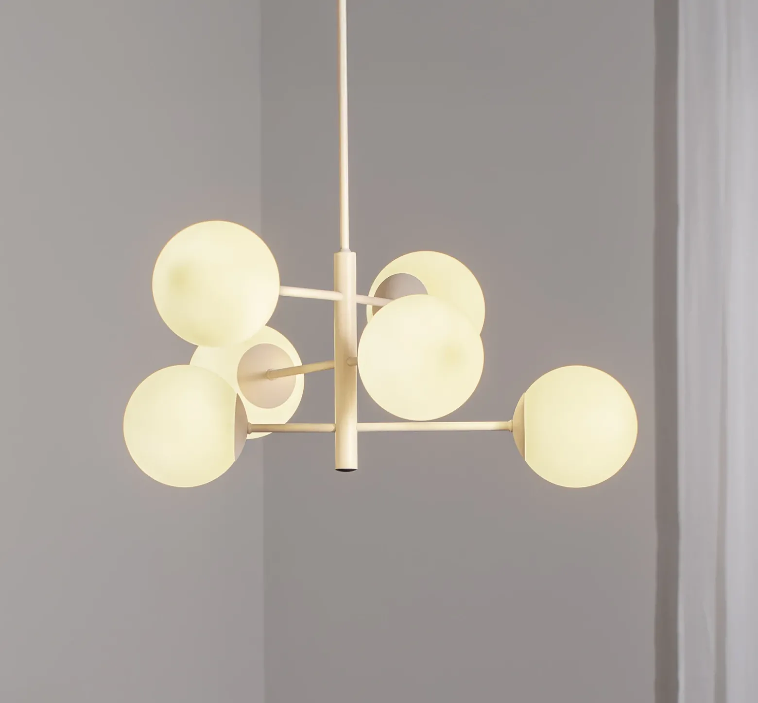 Lámpara colgante Aurora, blanca, Ø 60 cm, 6 luces, cristal, E14