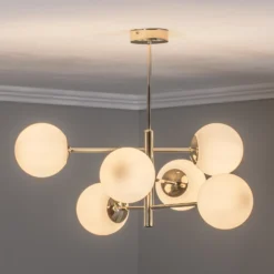 Lámpara colgante Aurora, dorada, 6 luces, cristal, metal