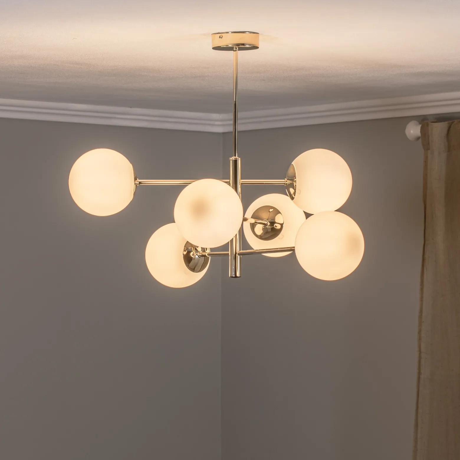 Lámpara colgante Aurora, dorada, 6 luces, cristal, metal
