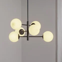 Lámpara colgante Aurora, negra, Ø 60 cm, 6 luces, cristal, E14