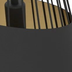 Lámpara colgante Austell, Ø 43 cm, negro/oro, metal, tela