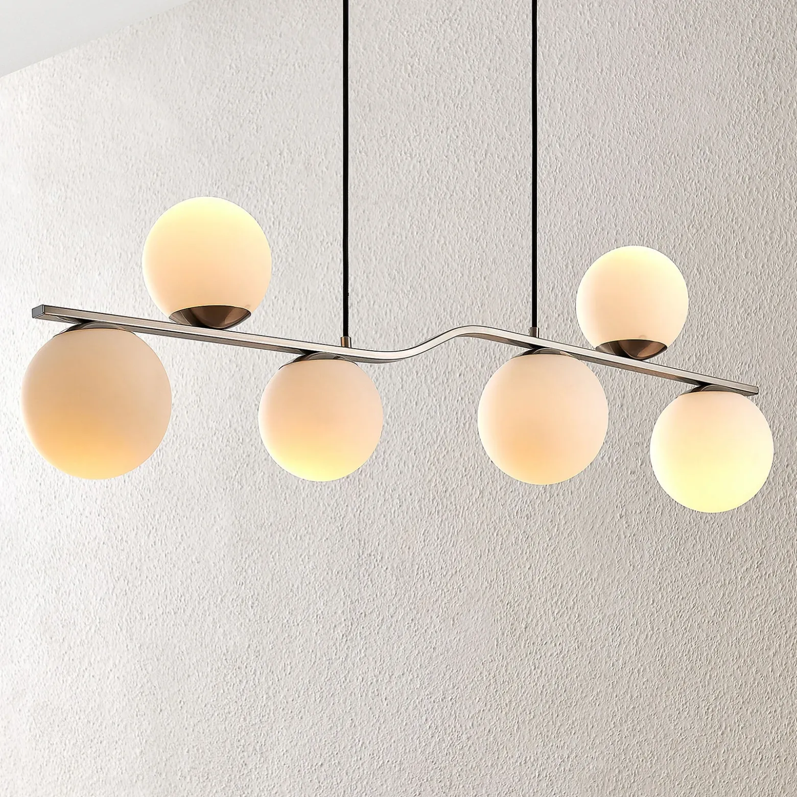 Lámpara colgante Avalyn de Lindby, color níquel, cristal, 110 cm, E14
