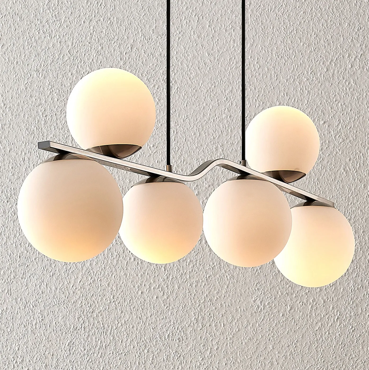 Lámpara colgante Avalyn de Lindby, color níquel, cristal, 110 cm, E14