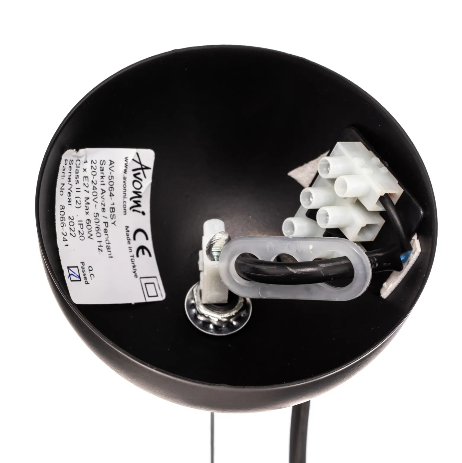 Lámpara colgante AV-5064-1BSY, pantalla de metal y cristal