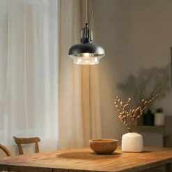 Lámpara colgante AV-5064-1BSY, pantalla de metal y cristal