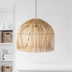 Lámpara colgante Bali, Ø 60 cm, bambú, madera clara, E27