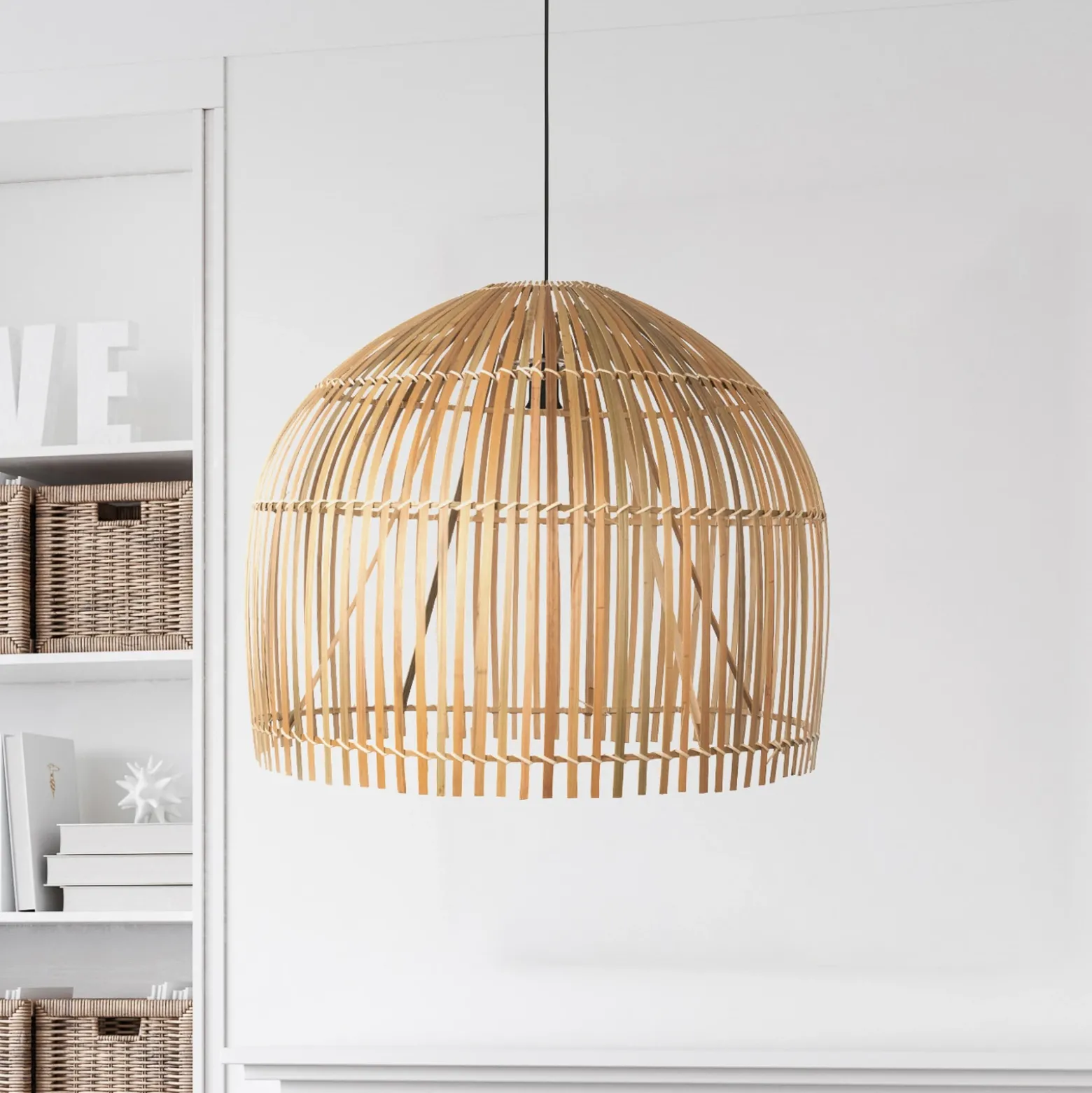 Lámpara colgante Bali, Ø 60 cm, bambú, madera clara, E27