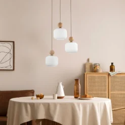 Lámpara colgante Ballo, 3 luces, blanca, cristal, Ø 35 cm