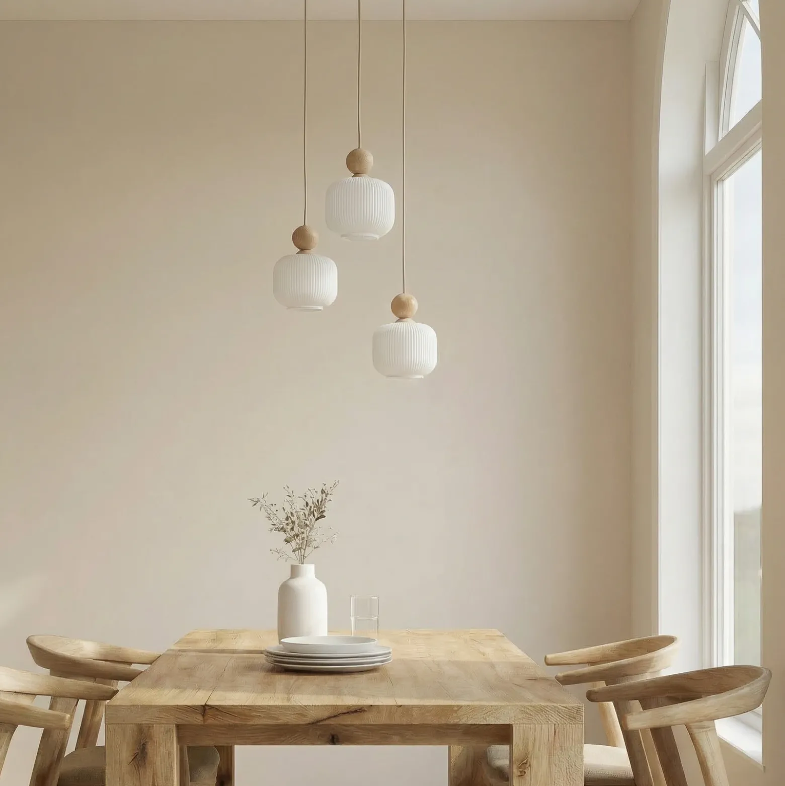Lámpara colgante Ballo, 3 luces, blanca, cristal, Ø 35 cm