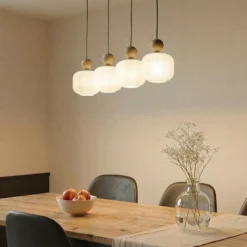 Lámpara colgante Ballo, 4 luces, beige, cristal, longitud 80 cm