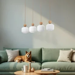 Lámpara colgante Ballo, 4 luces, beige, cristal, longitud 80 cm