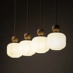 Lámpara colgante Ballo, 4 luces, beige, cristal, longitud 80 cm