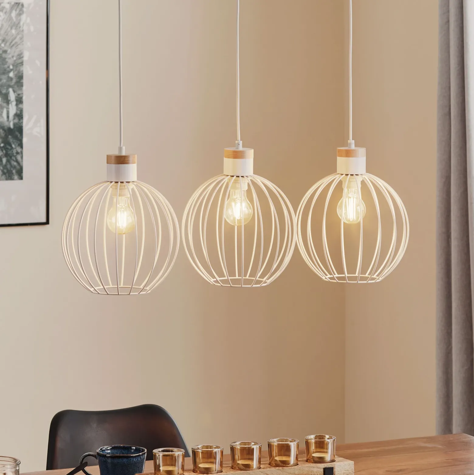 Lámpara colgante Barbado, 3 luces, en blanco