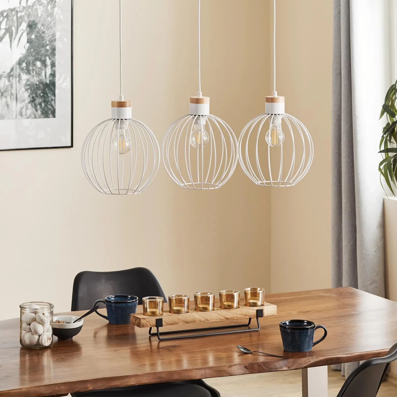 Lámpara colgante Barbado, 3 luces, en blanco