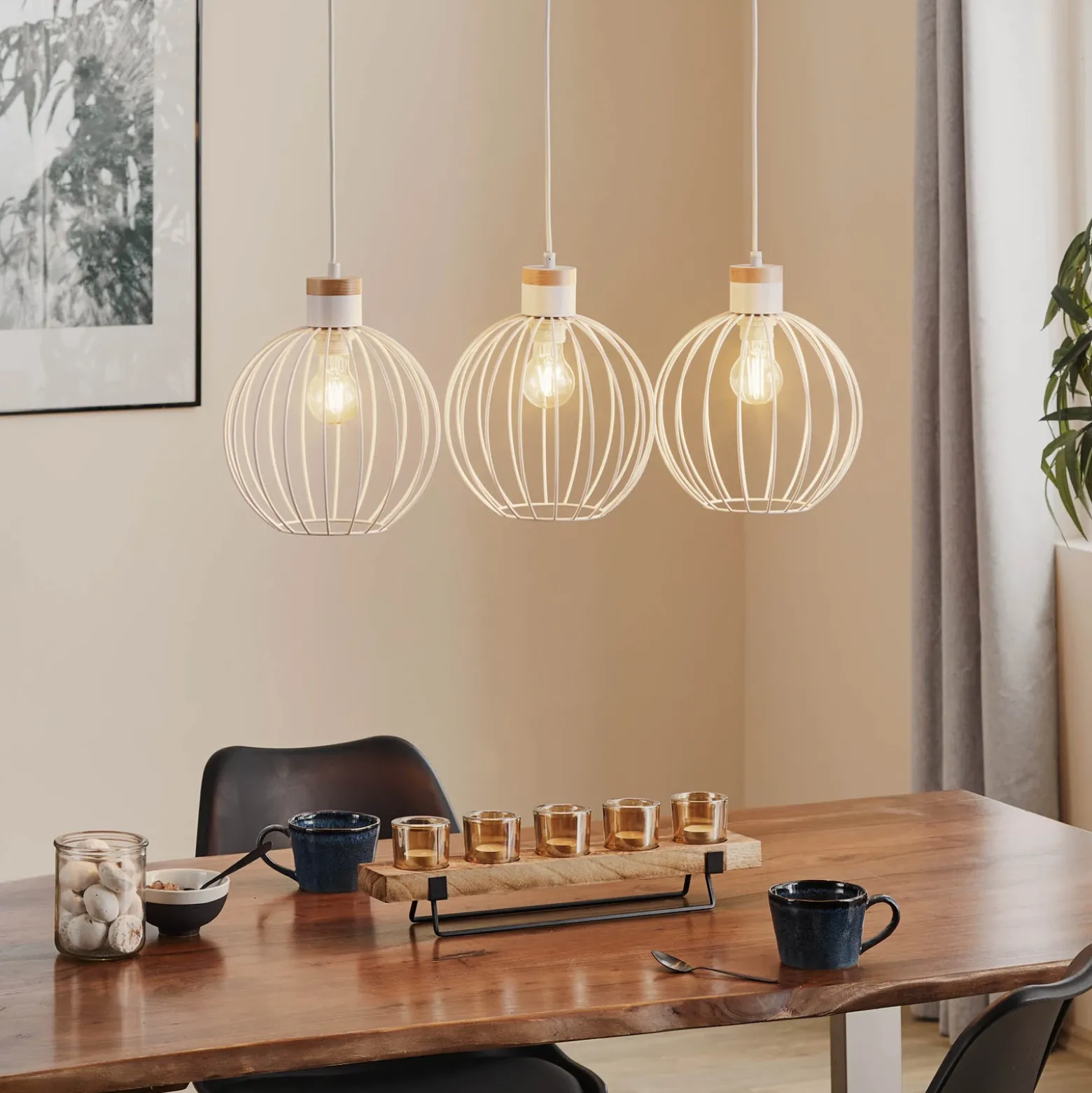 Lámpara colgante Barbado, 3 luces, en blanco